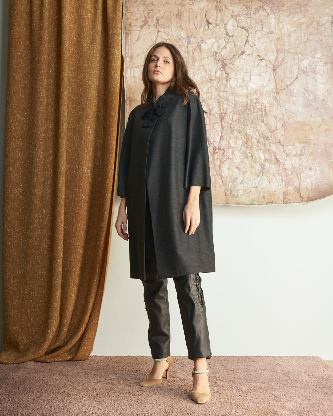 Cappotto fine anni 60 in lana gruppo Rosier Storm con fiocco