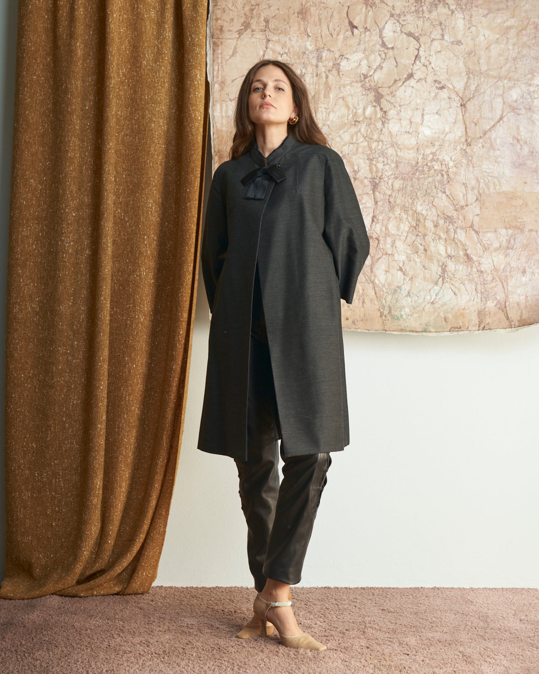 Cappotto fine anni 60 in lana gruppo Rosier Storm con fiocco