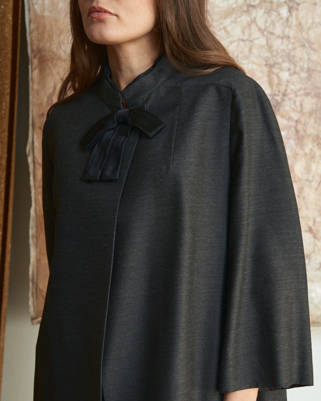 Cappotto fine anni 60 in lana gruppo Rosier Storm con fiocco