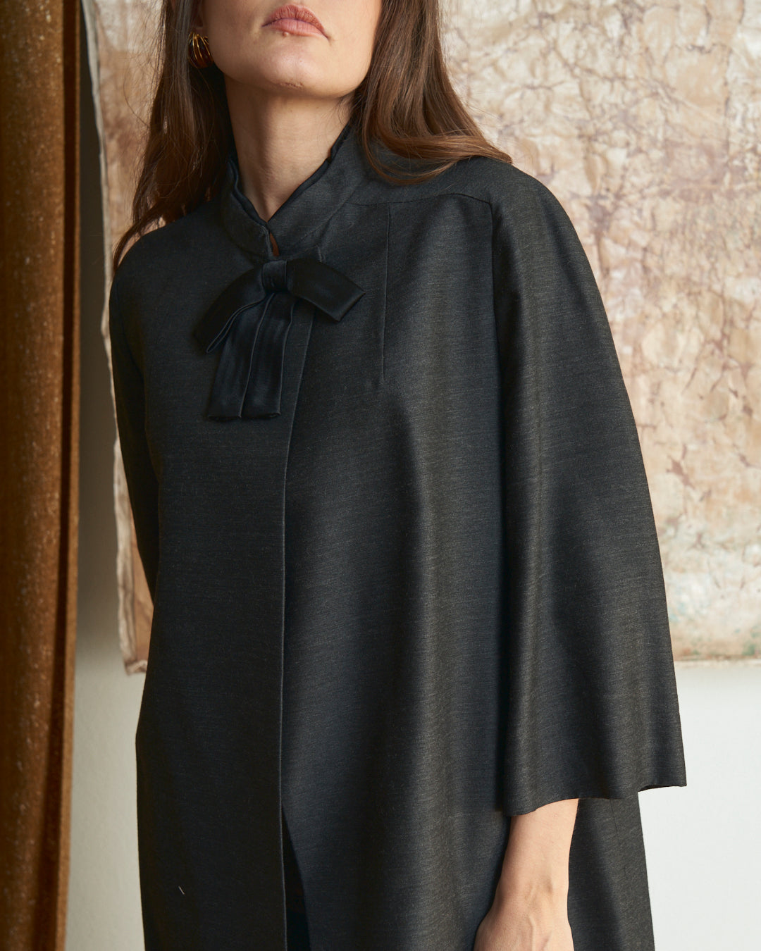 Cappotto fine anni 60 in lana gruppo Rosier Storm con fiocco