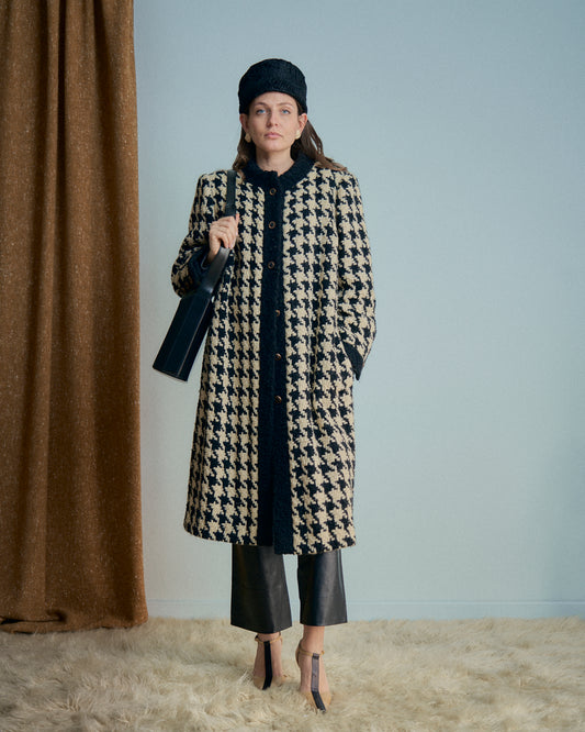 Cappotto in lana pied-de-poule imbottito all'interno