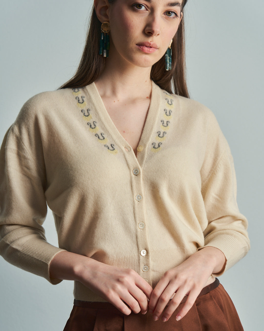 Cardigan in cashmere anni 50 con intarsi