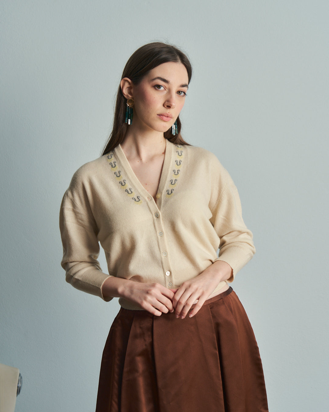 Cardigan in cashmere anni 50 con intarsi