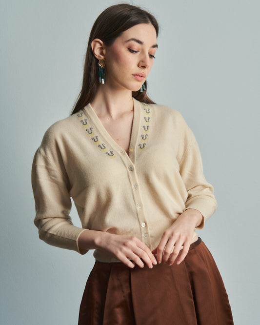 Cardigan in cashmere anni 50 con intarsi