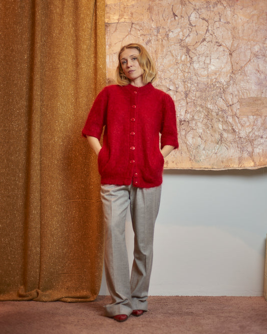 Cardigan mohair anni 80 con tasche e collo alto