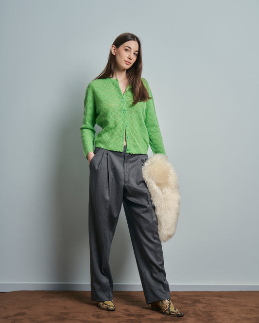 Cardigan in cashmere americano Dalton traforato verde mela