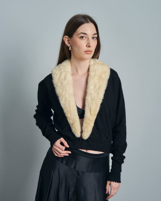 Cardigan americano anni 50 in cashmere con visone
