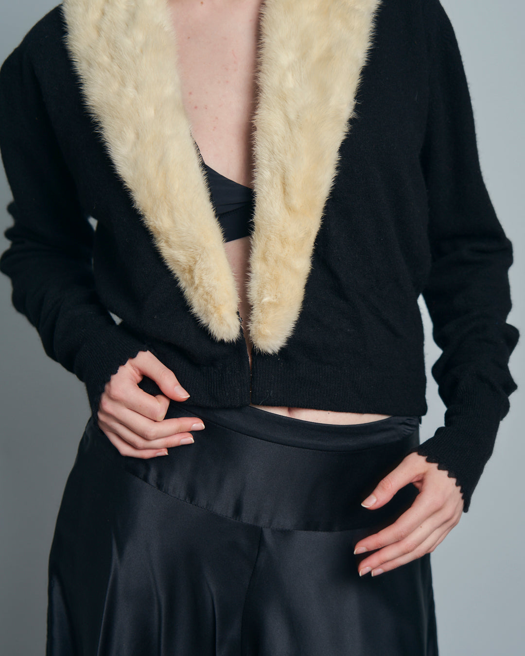 Cardigan americano anni 50 in cashmere con visone