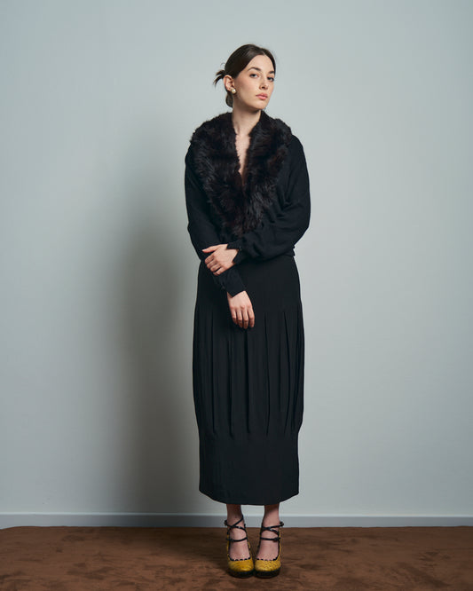 Cardigan americano in cashmere con collo in pelliccia removibile