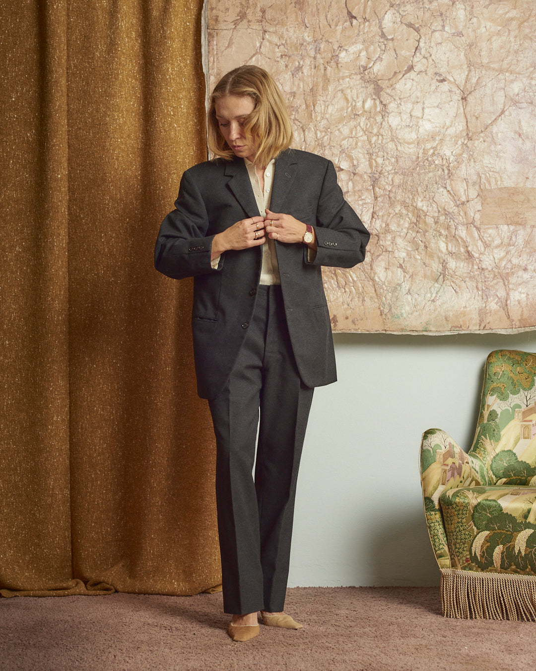 Completo maschile grigio in lana vintage