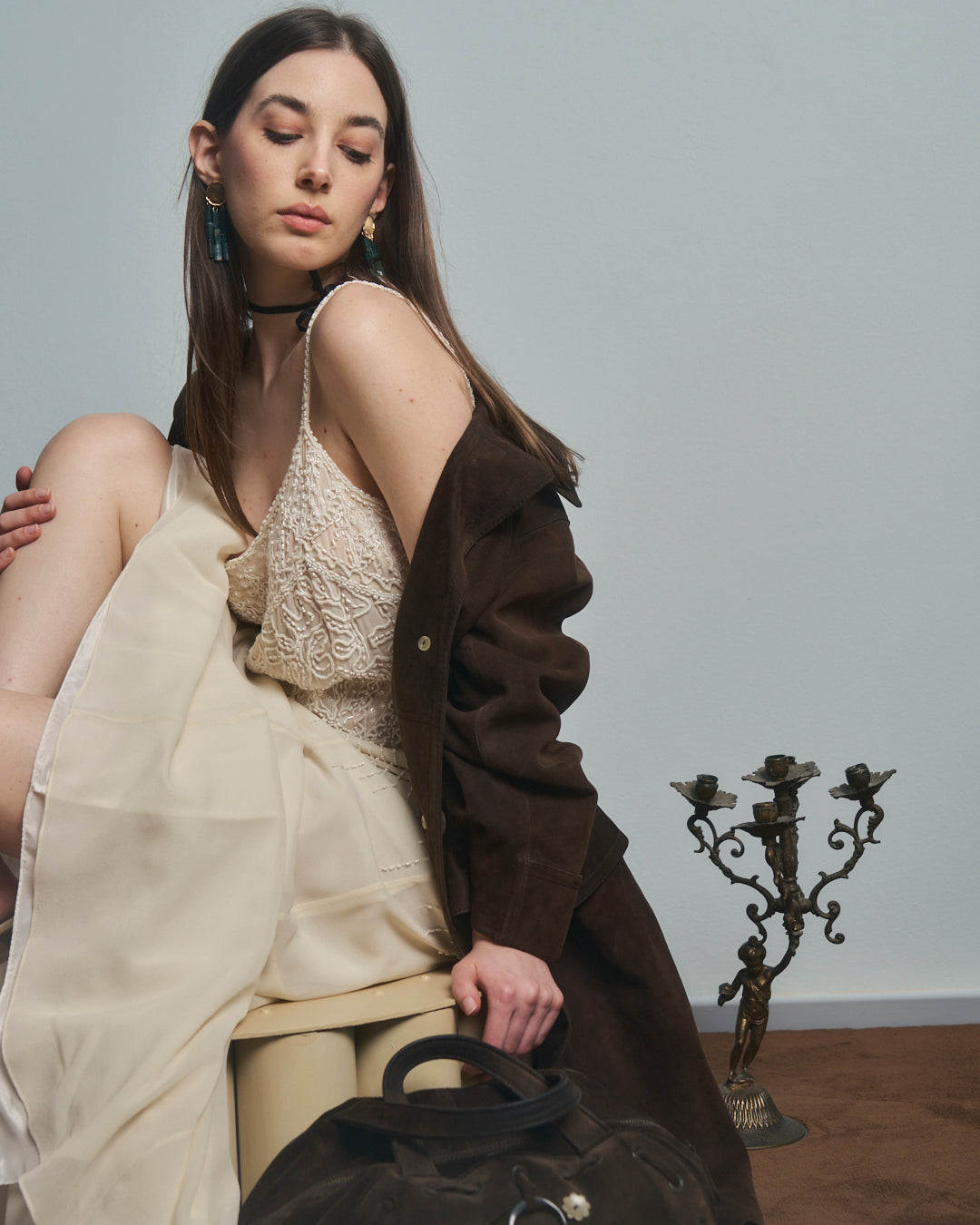 Abito da sposa o da sera con ricami e perline in pura seta