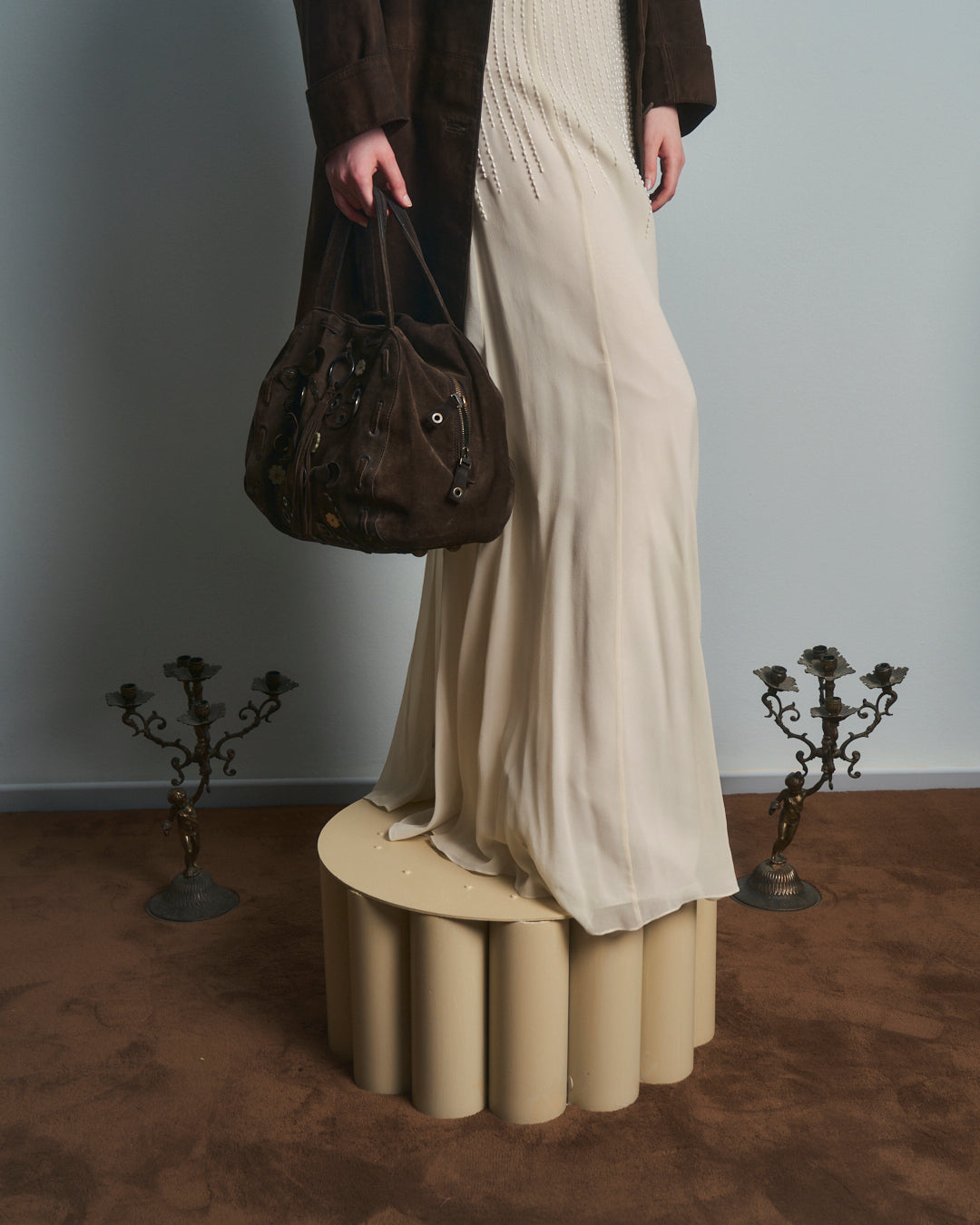 Abito da sposa o da sera con ricami e perline in pura seta