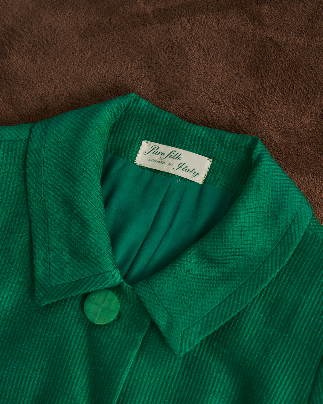 Giacca corta in seta anni 50 verde con spacchetti