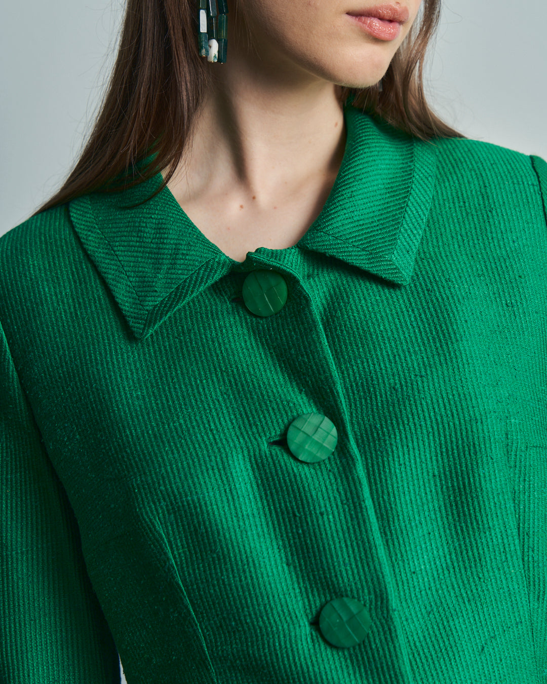 Giacca corta in seta anni 50 verde con spacchetti