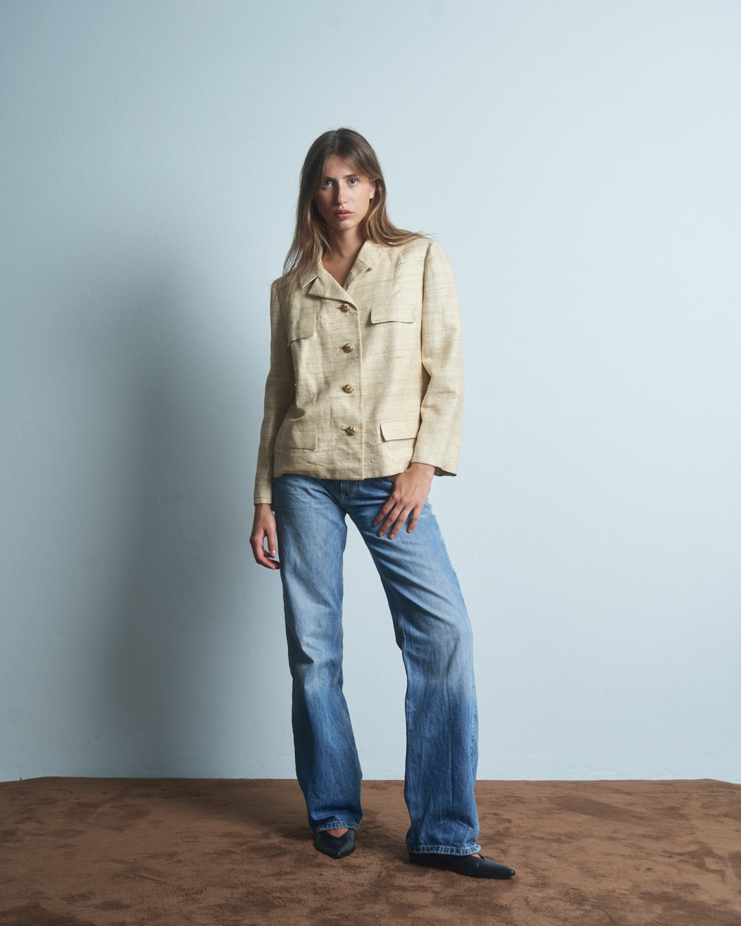 Giacca made in USA in seta grezza con bottoni in metallo