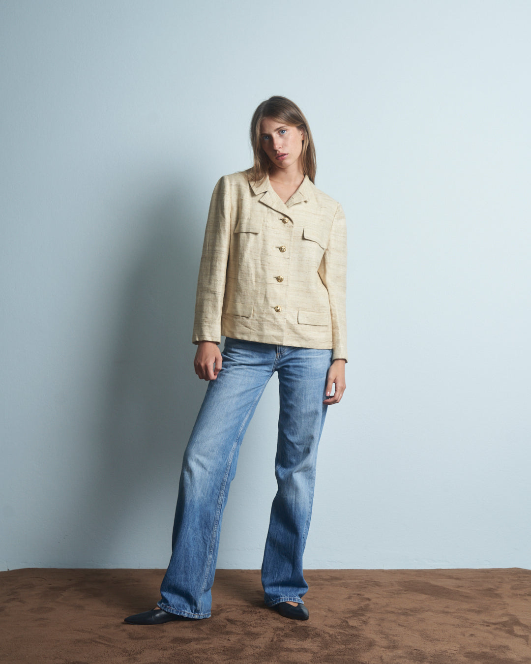Giacca made in USA in seta grezza con bottoni in metallo