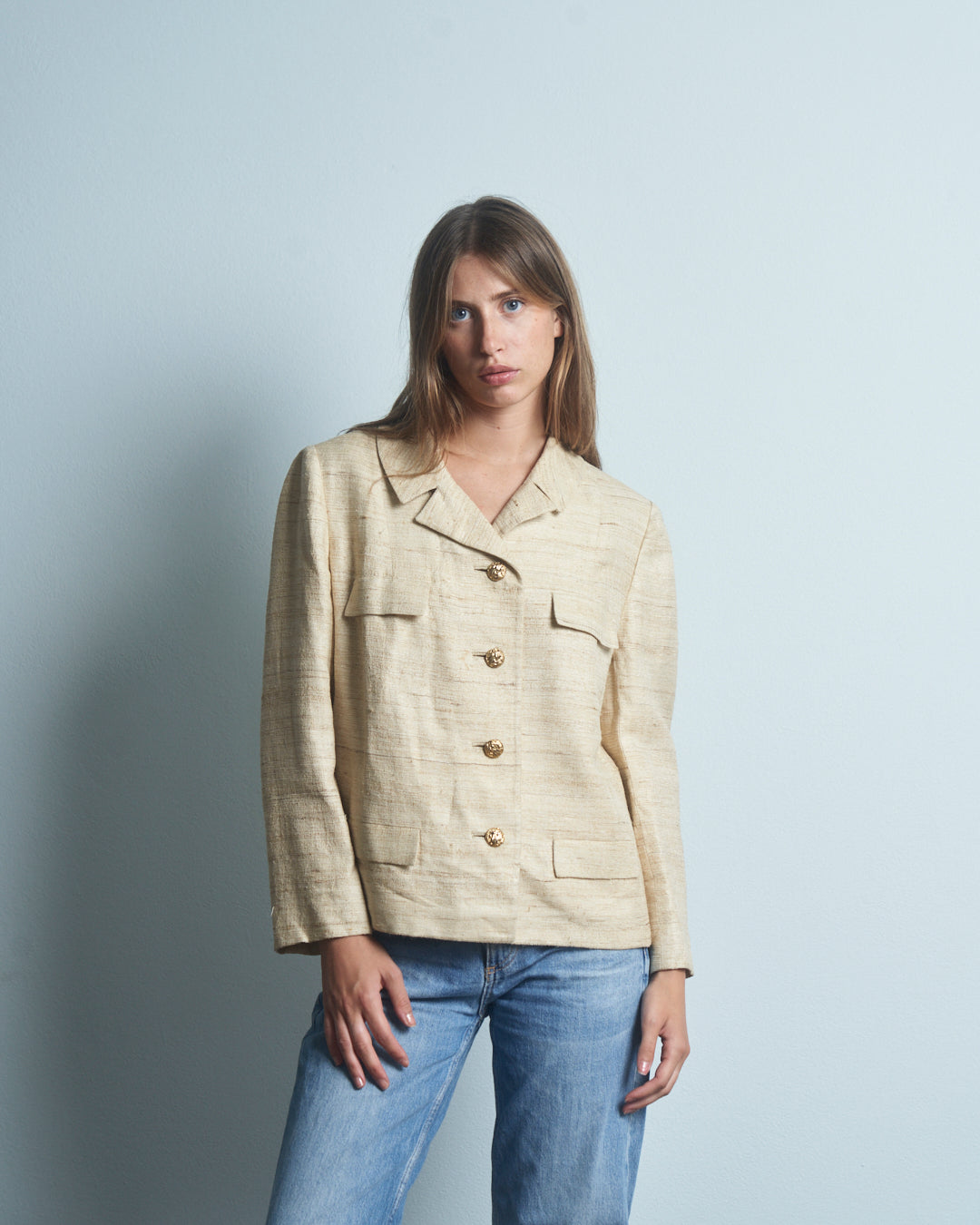 Giacca made in USA in seta grezza con bottoni in metallo