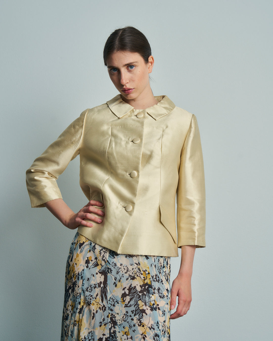 Giacca anni 60 in lana e seta giallina made in USA