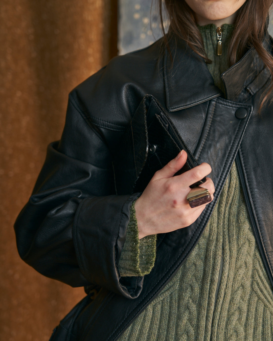 Giacca in pelle con coulisse nera