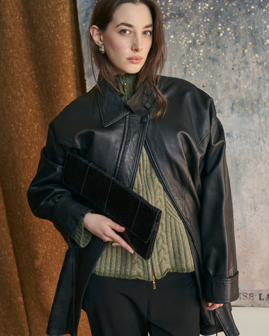 Giacca in pelle con coulisse nera