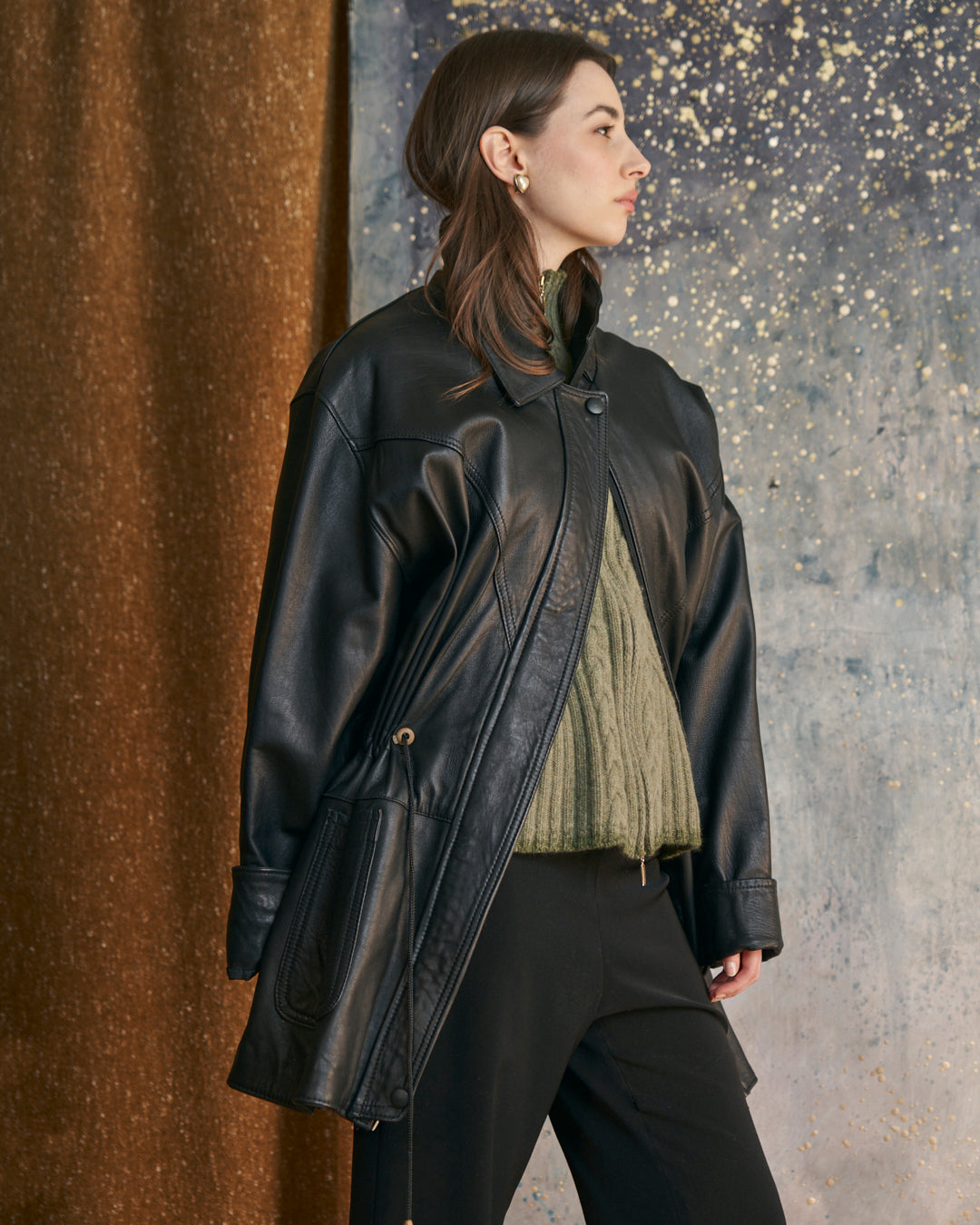 Giacca in pelle con coulisse nera