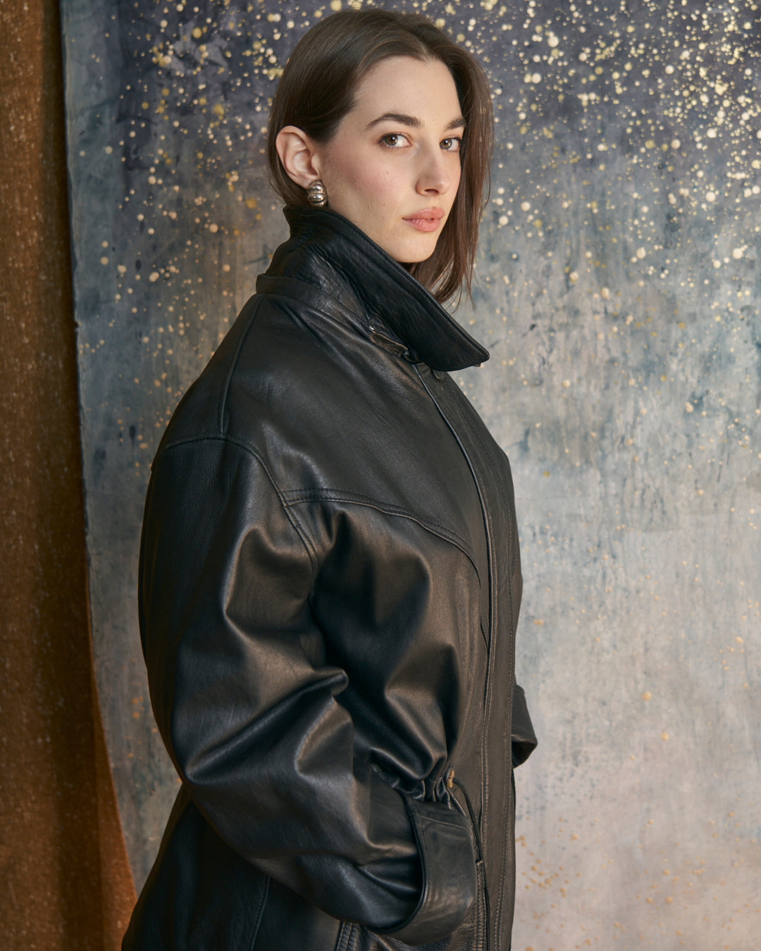 Giacca in pelle con coulisse nera