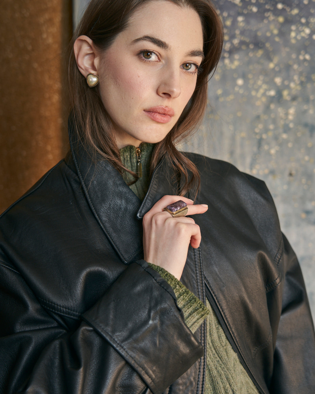 Giacca in pelle con coulisse nera