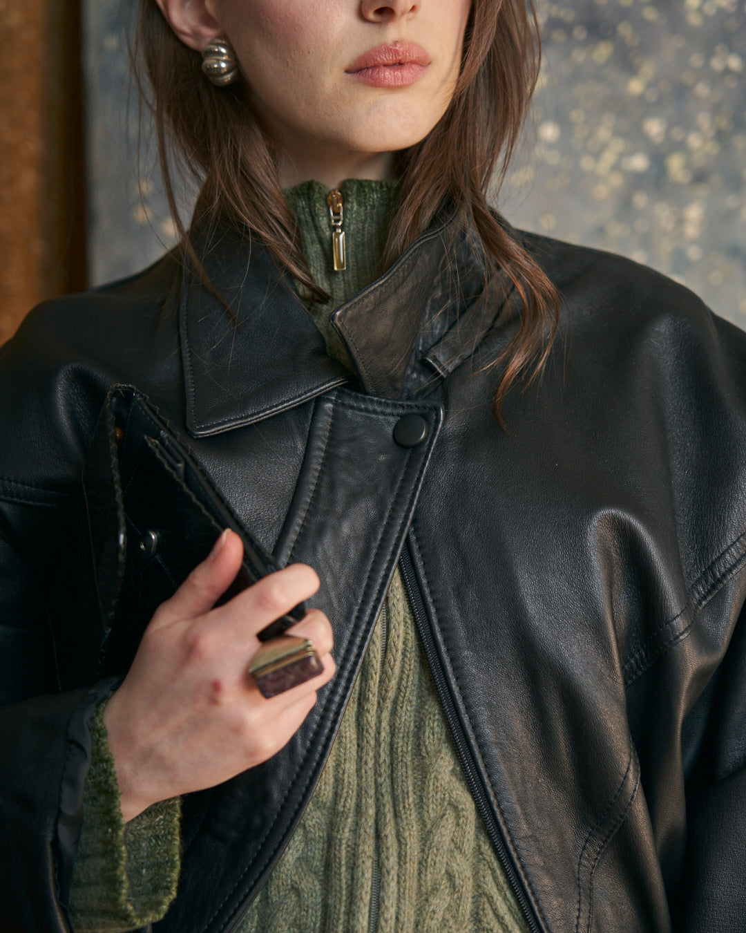 Giacca in pelle con coulisse nera