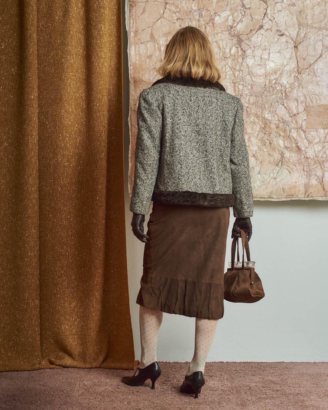 Giacca corta Fendi 365 in lana con bordi in pelliccia ecologica