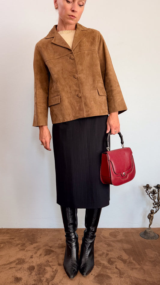 Giacca in pelle scamosciata vintage corta con rever