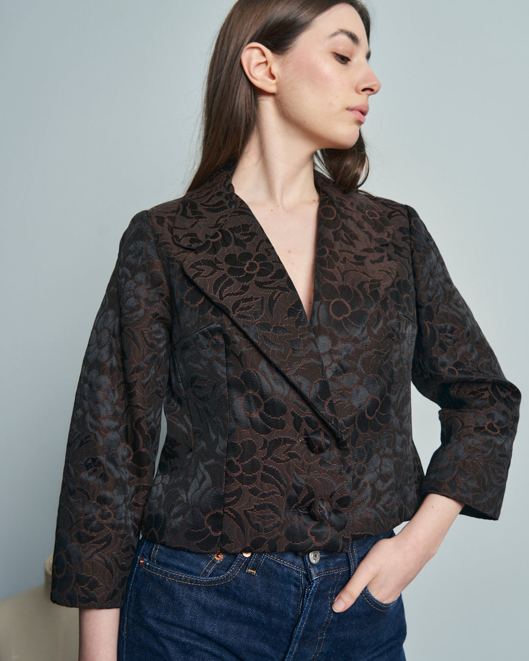 Giacca anni 60 in tessuto imbottito effetto broccato Jacquard