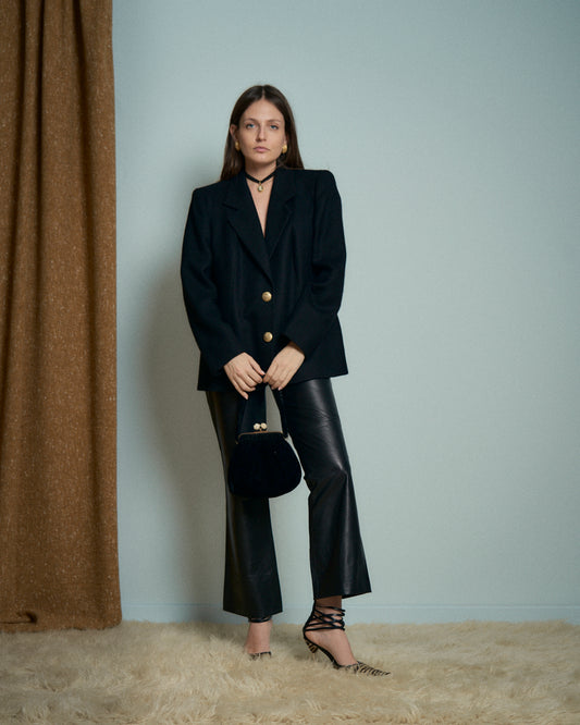 Giacca in lana twill nera con bottoni dorati