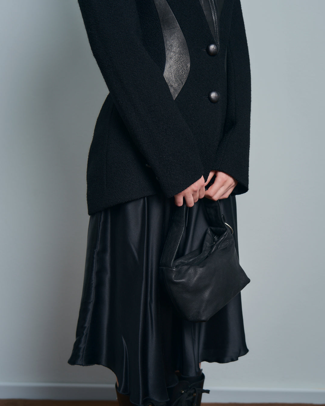 Giacca in lana e pelle made in France anni 80 modello Mugler