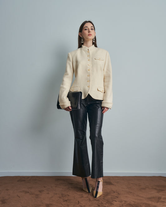 Giacca Lauren,Ralph Lauren in lana bianca collo coreano