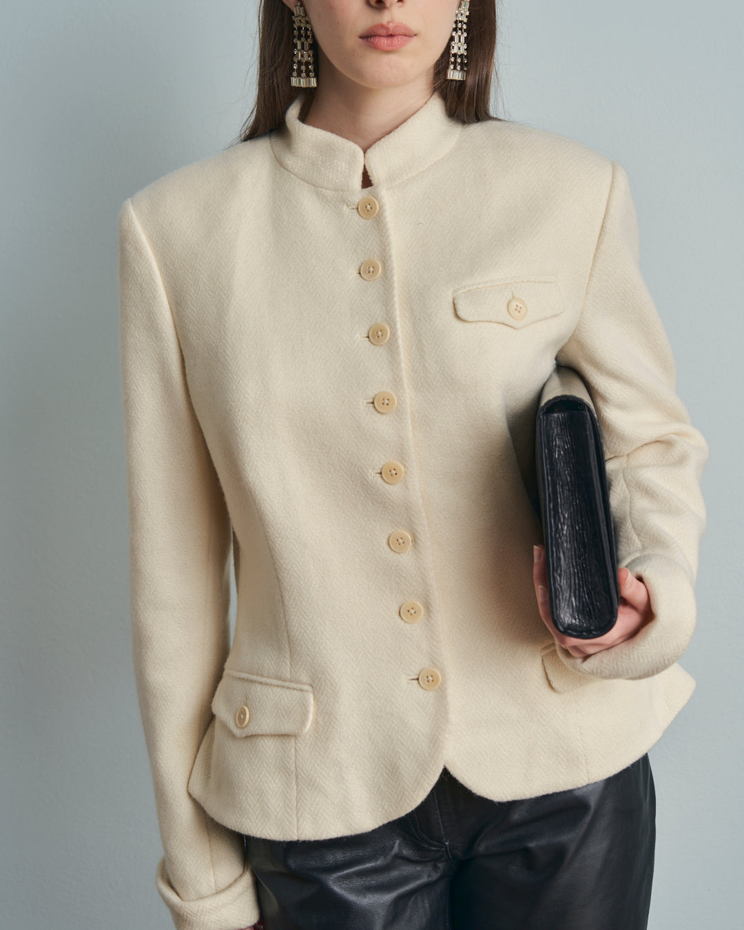 Giacca Lauren,Ralph Lauren in lana bianca collo coreano