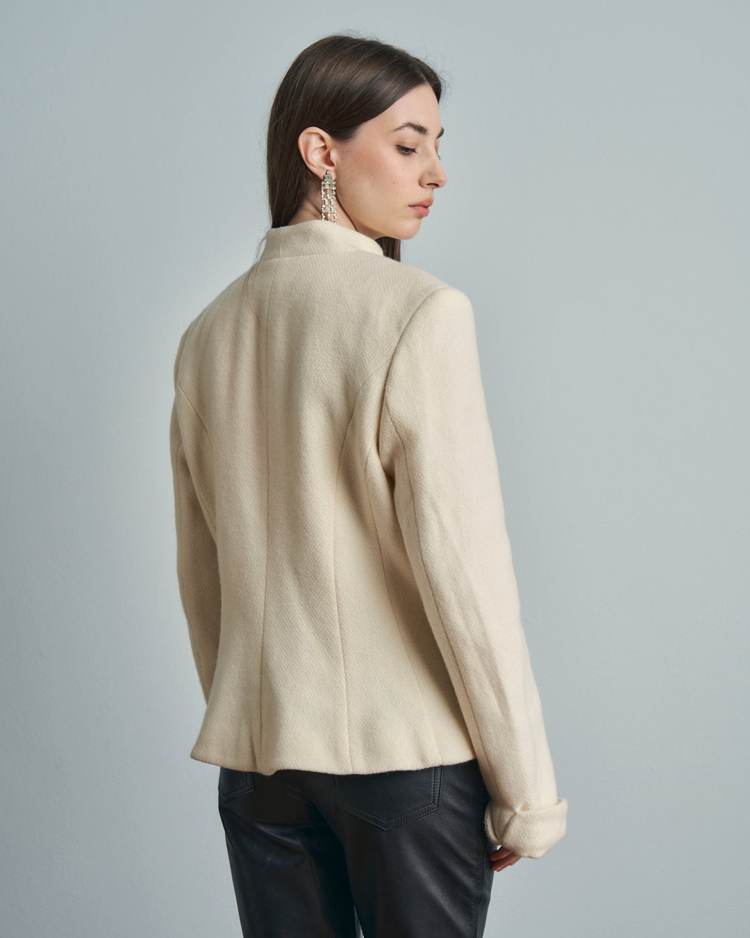 Giacca Lauren,Ralph Lauren in lana bianca collo coreano