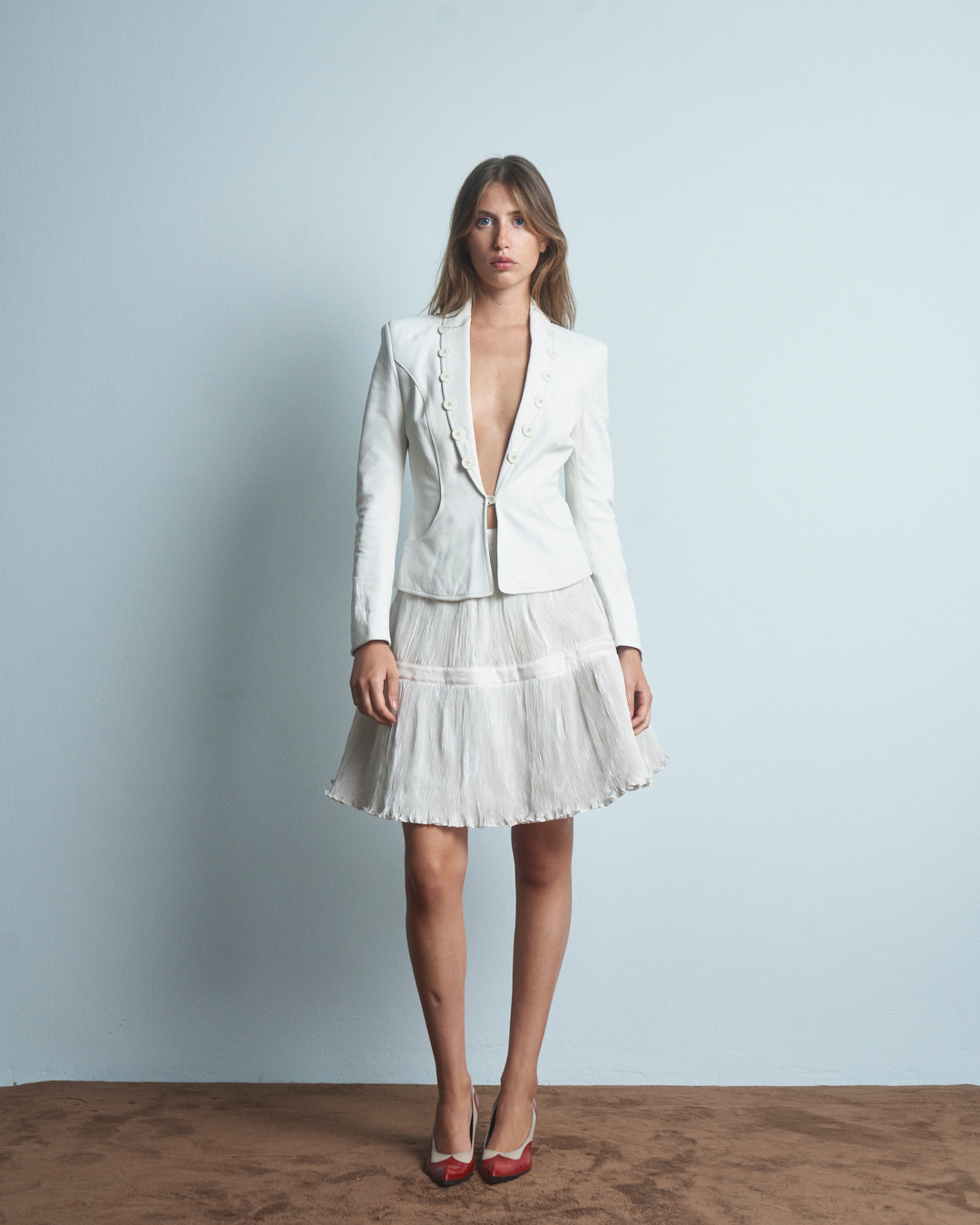 Giacca in pelle bianca Antonio Berardi sample fine anni 90