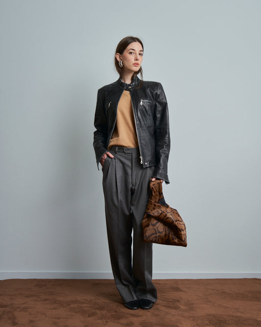 Giacca in pelle delavé modello biker