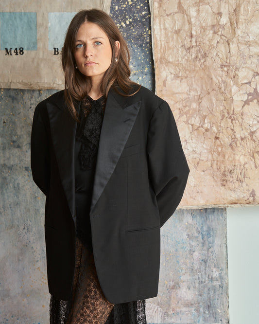 Blazer da Smoking nero in lana con collo lancia