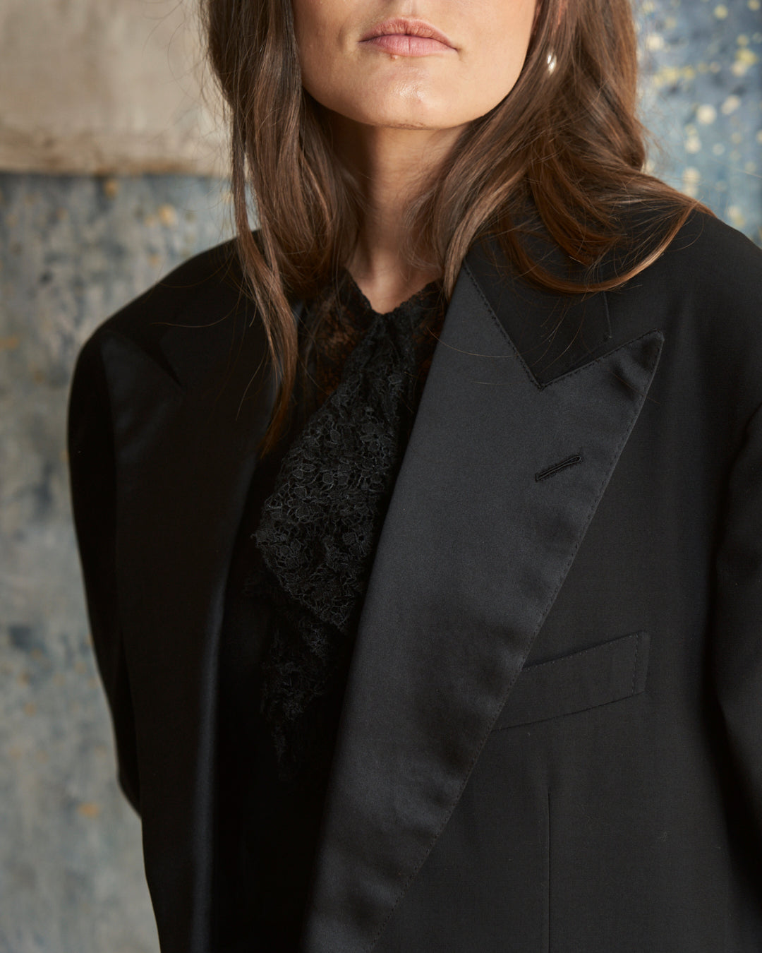 Blazer da Smoking nero in lana con collo lancia