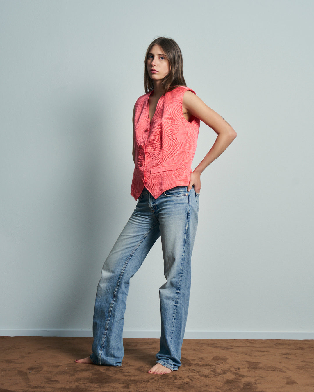 Gilet in seta jacquard rosa sartoriale