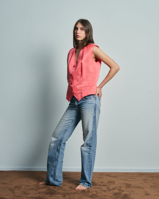 Gilet in seta jacquard rosa sartoriale