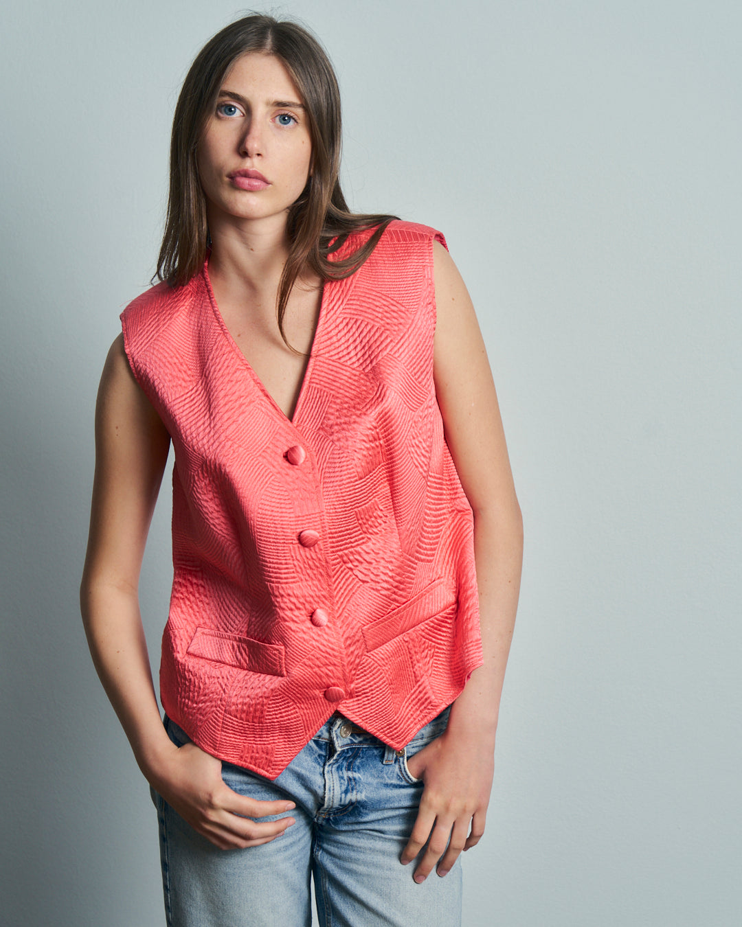 Gilet in seta jacquard rosa sartoriale