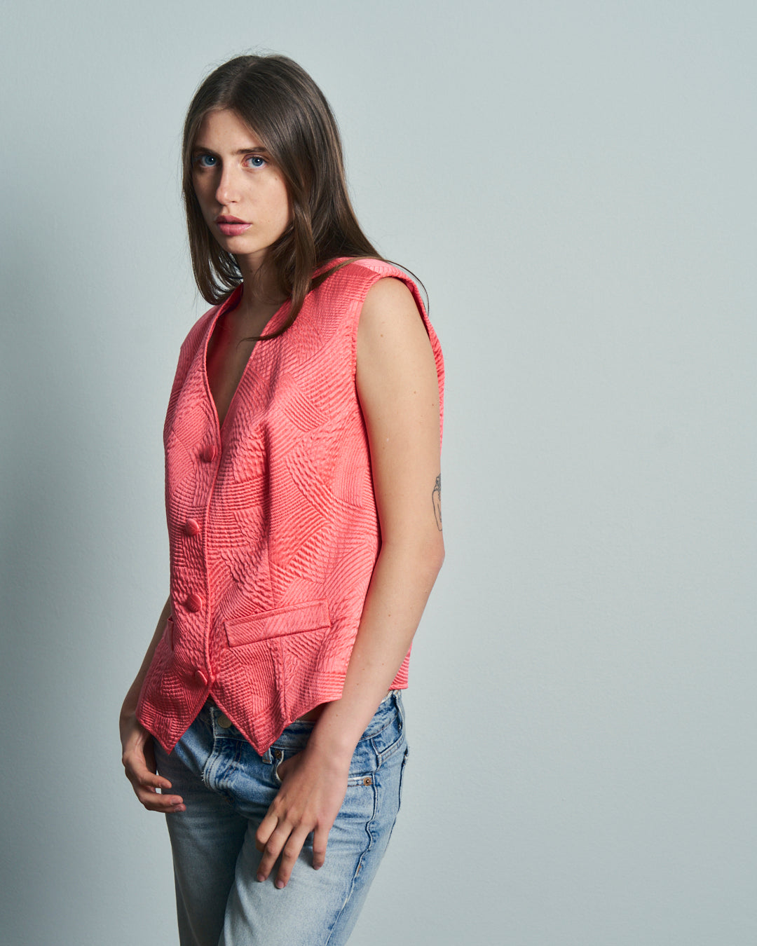 Gilet in seta jacquard rosa sartoriale
