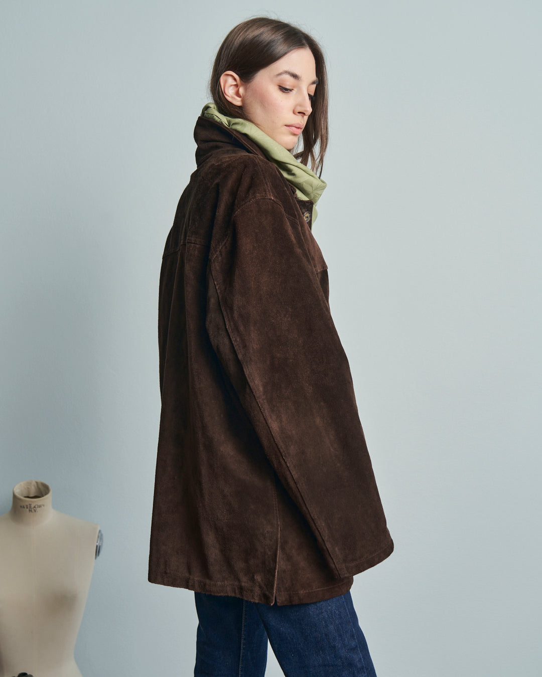 Giubbotto in pelle scamosciata marrone con tasche