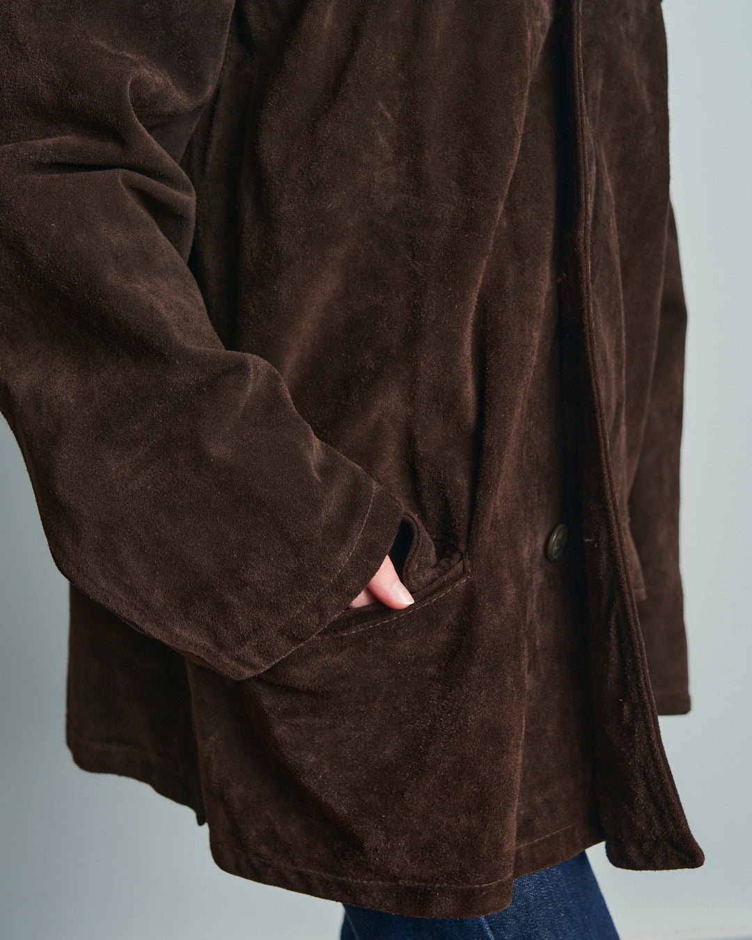 Giubbotto in pelle scamosciata marrone con tasche