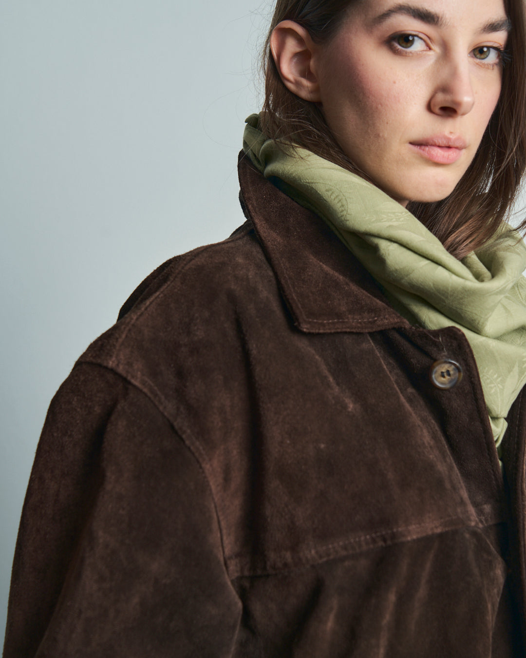 Giubbotto in pelle scamosciata marrone con tasche