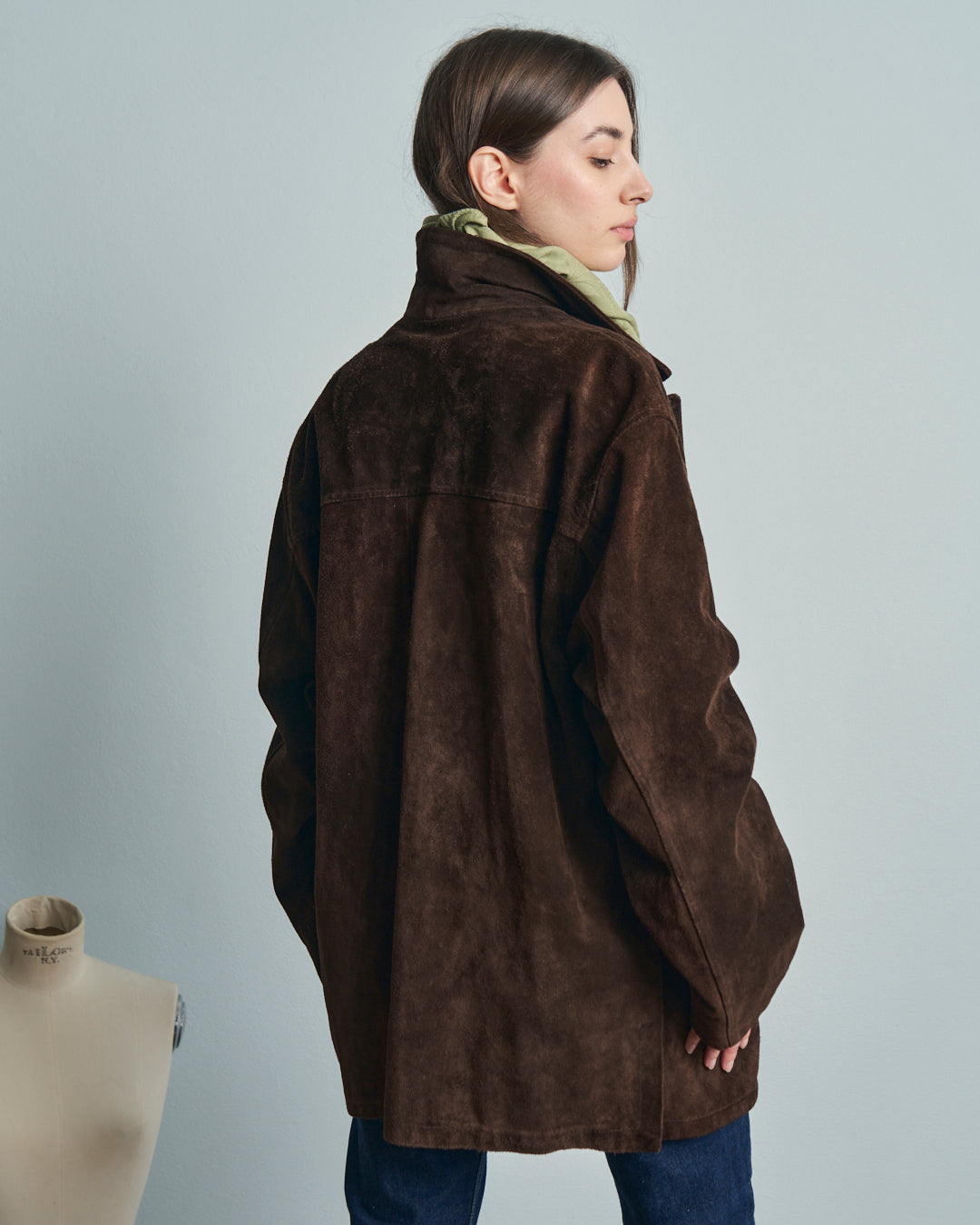 Giubbotto in pelle scamosciata marrone con tasche