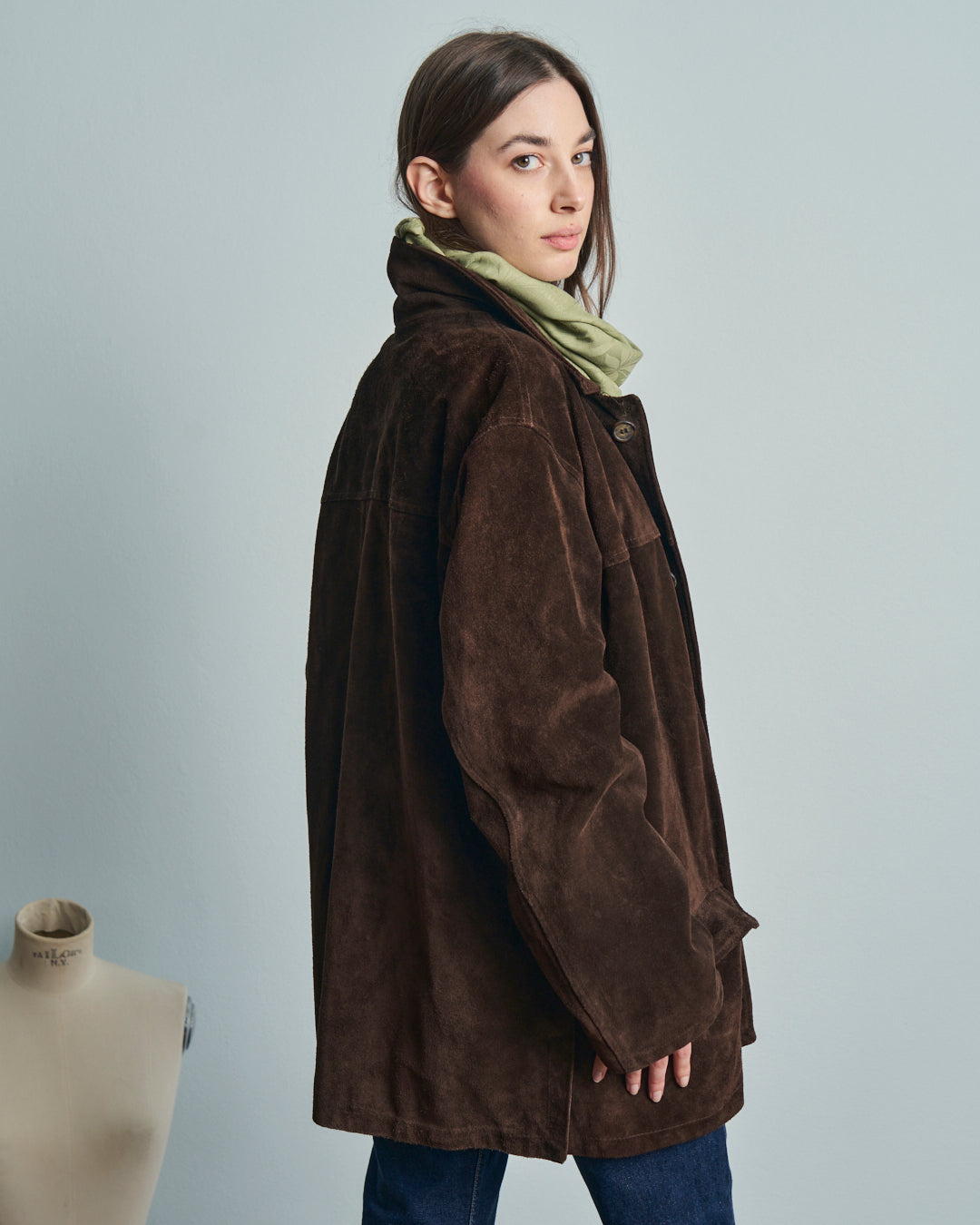 Giubbotto in pelle scamosciata marrone con tasche