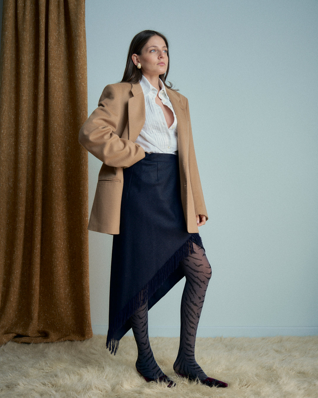 Camicia in tessuto ottoman di cotone con collo a punta e pettorina